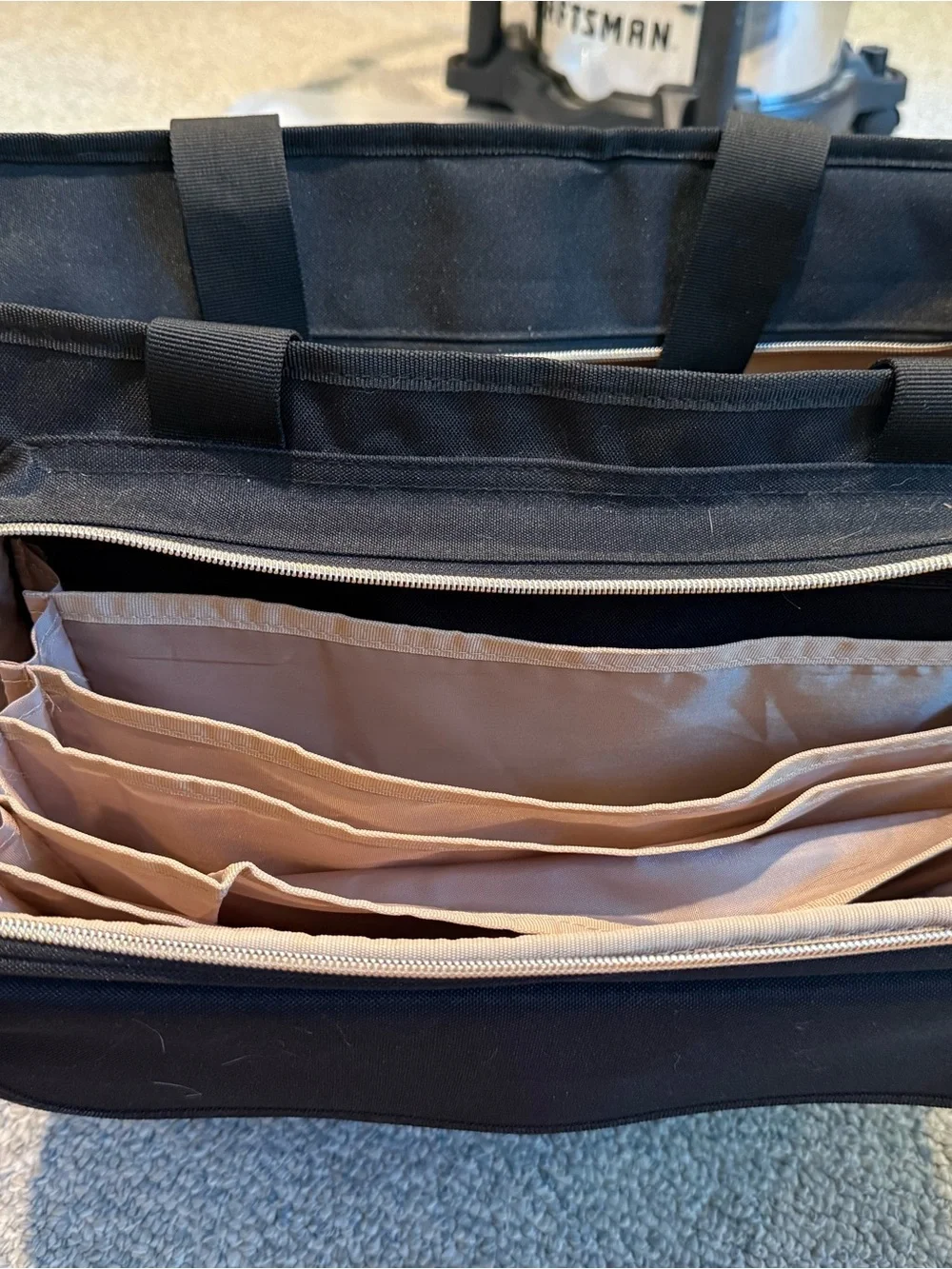 Black Quilted Laptop Tote Bag with Front Organizer Pocket